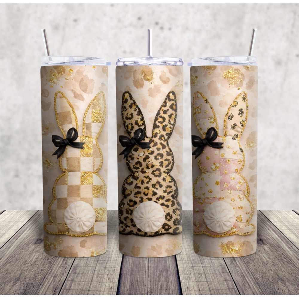 Hand Crafted Gold and Brown Bunny Tumblers